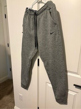 Nike Light Gray and Black Logo Athletic Joggers